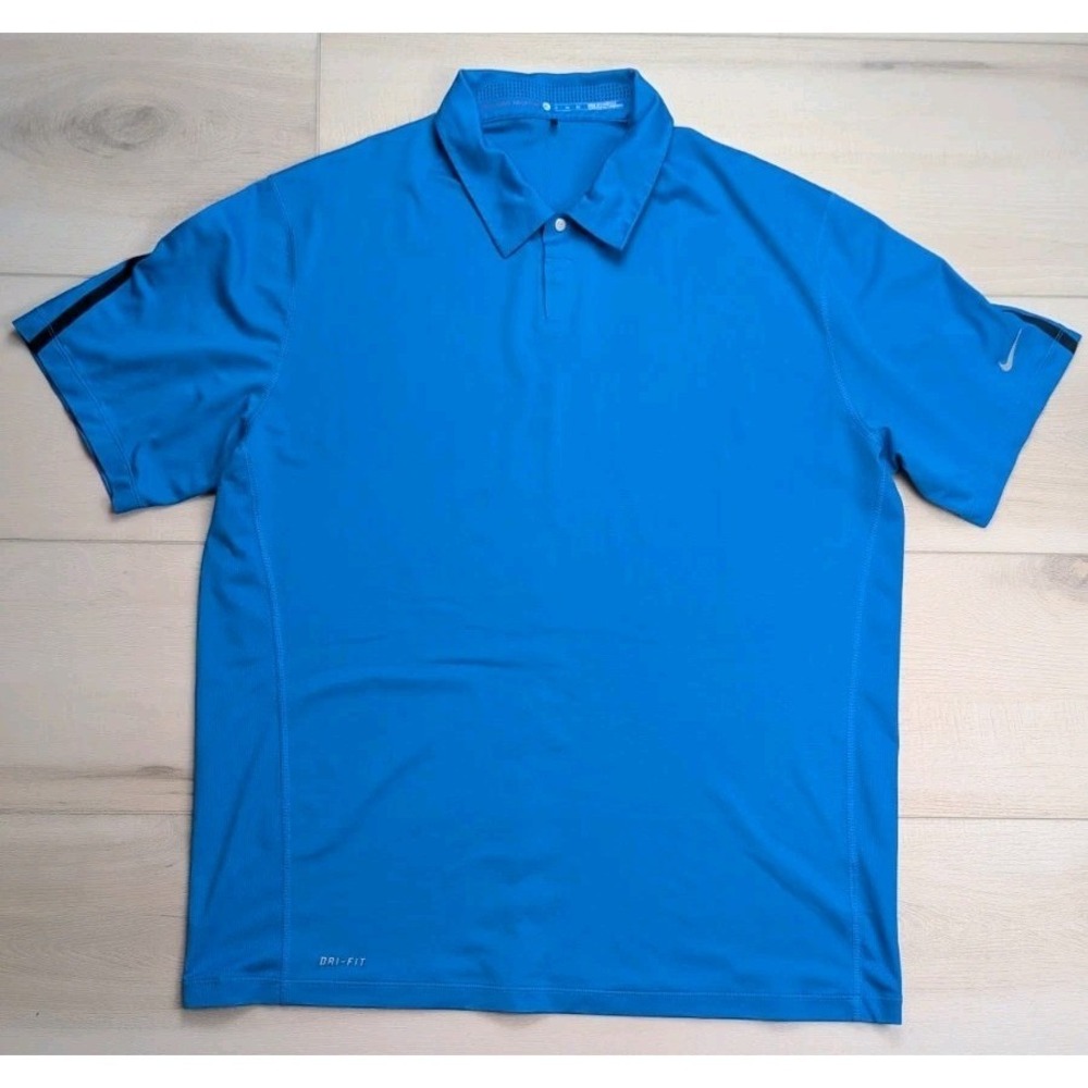 Nike Tiger Woods Collection Golf Polo Shirt Mens XL Vented Blue Metal Snap